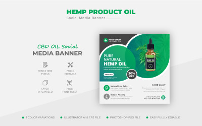 Modelo de banner de postagem de óleo de produto de cânhamo limpo de cannabis nas redes sociais