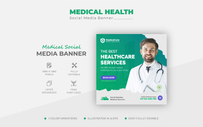 Orvosi egészségügy Doctor Square szórólap közösségimédia-bejegyzés bannerrel