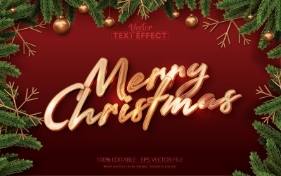 С Рождеством - Эффект редактируемого текста в блестящем золотом стиле, стиль шрифта, графическая иллюстрация