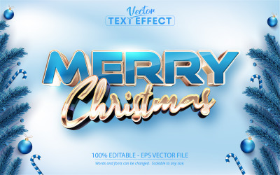 Frohe Weihnachten - Gold und kalte blaue Farbe, bearbeitbarer Texteffekt, Schriftstil, grafische Illustration
