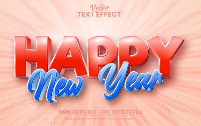 С Новым годом - мультяшный стиль, редактируемый текстовый эффект, стиль шрифта, графическая иллюстрация