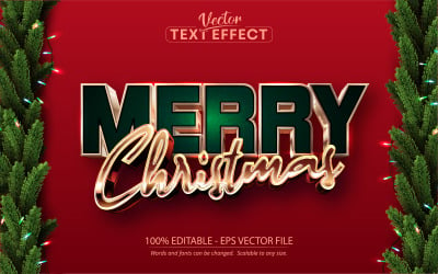 Vrolijk kerstfeest - gouden en groene kleur, bewerkbaar teksteffect, letterstijl, grafische illustratie