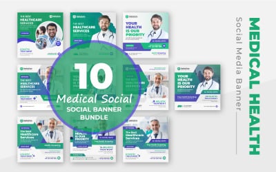 10 Medical Healthcare Doctor Flyer Paquete de plantillas de banner promocional para publicaciones en redes sociales