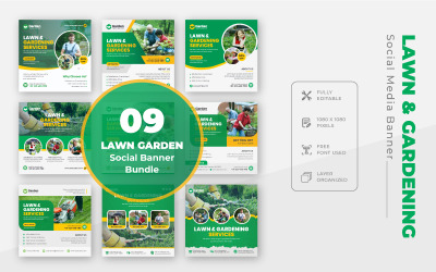 Pacote de banner de postagem do Instagram para serviço de cuidados com jardins de gramado