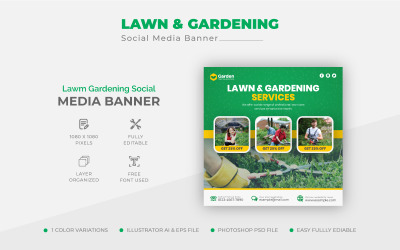 Plantilla de diseño de publicación de redes sociales de mantenimiento de césped y jardín