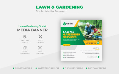 Plantilla de publicación de redes sociales del servicio de cuidado de paisajismo de jardín de césped moderno limpio