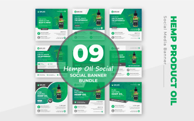 9 Produits de chanvre Cannabis Huile de CBD Promotionnel Médias sociaux Instagram Post Bundle