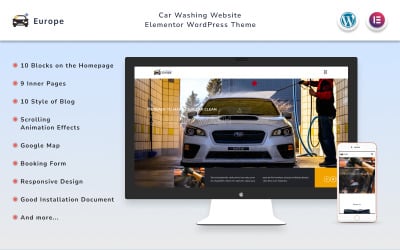 Europa - Sitio web de lavado de coches Elementor Tema de WordPress