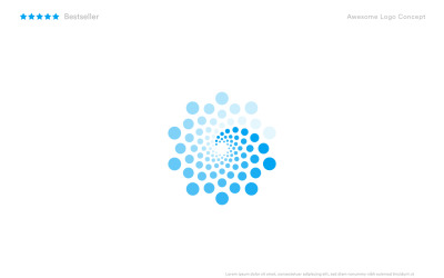 Logo de points de couleur bleu vague de mer. Technologie de révolution numérique, signe de cercles. Logo rond.