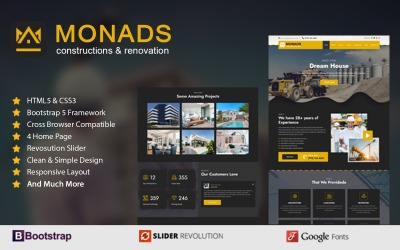 Monádok – Építkezések és felújítások Reszponzív HTML-sablonok