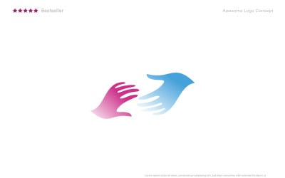 Pink and blue hands Logo Template for psychology support, charitable foundation, or orphans.