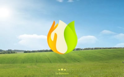 White drop, hand and leaf. Modern logo template for a dairy product, cosmetics, hygiene tool design.