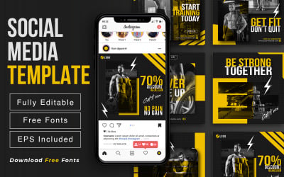 Gym-  Fitness Training Social Media Post-Instagram Promotional Ad Pack Template