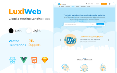 Luxiweb - Cloud- en hostingbestemmingspagina met React Vue HTML5