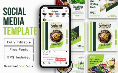 Сообщение в социальных сетях о здоровой и натуральной пище для Instagram или шаблон рекламной рекламы