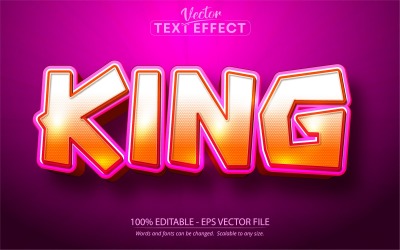 King - Estilo de desenho animado, efeito de texto editável, estilo de fonte, ilustração gráfica