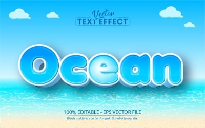 Ozean - Cartoon-Stil, bearbeitbarer Texteffekt, Schriftstil, grafische Illustration