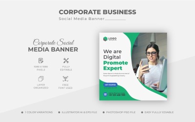 Plantilla de banner de publicación de redes sociales de marketing corporativo