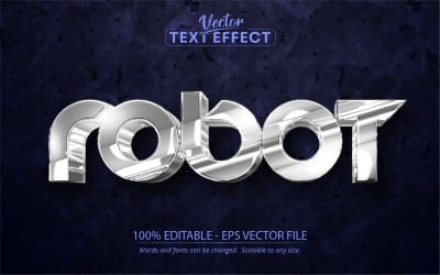 Робот - серебристый металлический стиль, редактируемый текстовый эффект, стиль шрифта, графическая иллюстрация