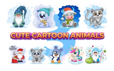 Set di simpatici animali dei cartoni animati, personaggi_03