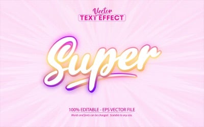 Super: estilo neón, efecto de texto editable, estilo de fuente, ilustración gráfica
