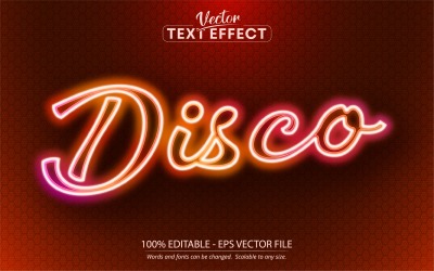 Disco - Style néon, effet de texte modifiable, style de police, illustration graphique
