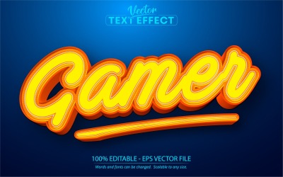 Gamer - gelber Cartoon-Stil, bearbeitbarer Texteffekt, Schriftstil, grafische Illustration
