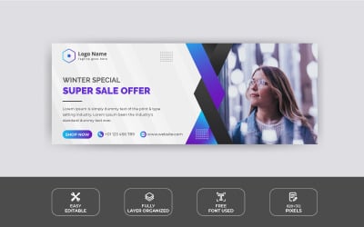 Modern Winter Super Sale Facebook Cover Social Media Template