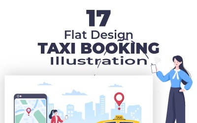 17 Prenotazione taxi online Servizio di viaggio Design piatto Illustrazione