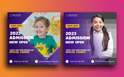 Kids School Education Felvételi Instagram-bejegyzés Közösségi média banner sablon