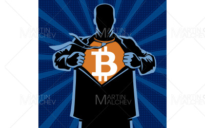 Bitcoin Superhero sotto copertura Vector Illustration