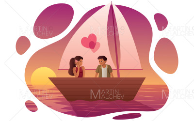 Love Boat su White Vector Illustration