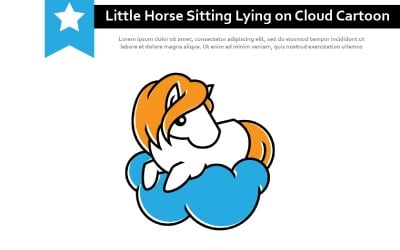 Cute Little Horse Sitting Lying on Cloud Animal Cartoon