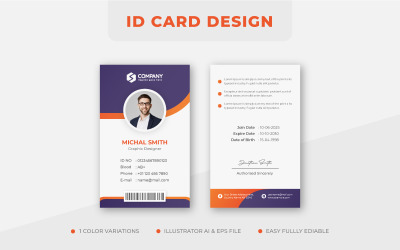 Plantilla de diseño de tarjeta de identificación de oficina corporativa simple