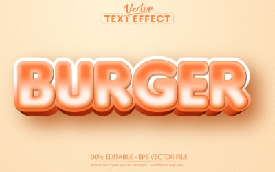 Burger - Turuncu Renkli Karikatür Stili, Düzenlenebilir Metin Efekti, Yazı Tipi Stili, Grafik İllüstrasyon