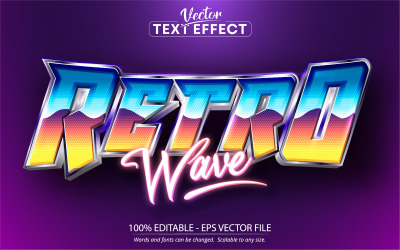 Retro Wave – játékok és rajzfilmstílus, szerkeszthető szövegeffektus, betűstílus, grafikus illusztráció