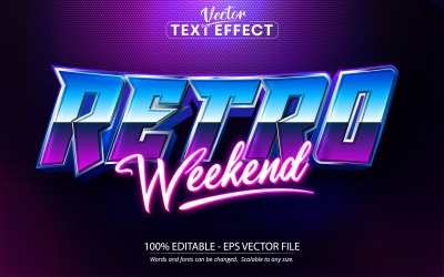 Retro-Wochenende - Spiele und Cartoon-Stil, bearbeitbarer Texteffekt, Schriftstil, grafische Illustration