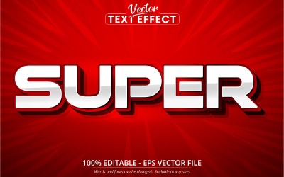 Super - tecknad röd färgstil, redigerbar texteffekt, teckensnittsstil, grafikillustration