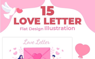 15 Liebesbrief-Hintergrund-flache Illustration