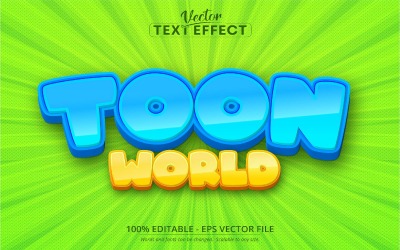 Toon World: estilo de dibujos animados, efecto de texto editable, estilo de fuente, ilustración gráfica