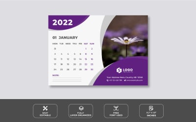 2022 Designvorlage für violetten Tischkalender