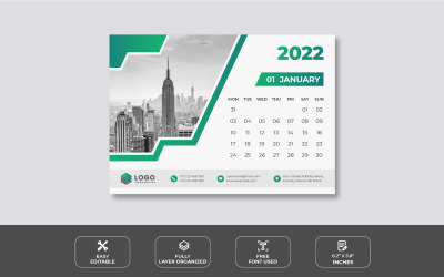 2022-es asztali naptár tervezősablon zöld színnel