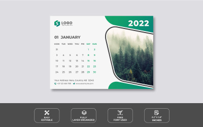 Modern absztrakt 2022-es asztali naptár tervezősablon