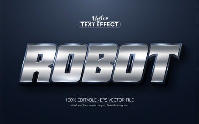 机器人 - 闪亮银色样式可编辑文本效果、字体样式、图形插图