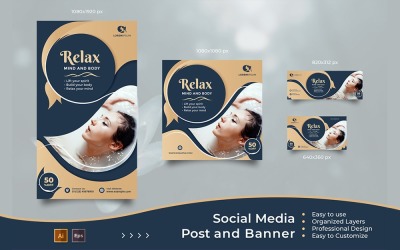 美容护理中心 - 创意 Instagram 帖子和 Facebook 封面模板