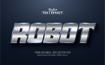 Robot - Efecto de texto editable de estilo plateado brillante, estilo de fuente, ilustración gráfica