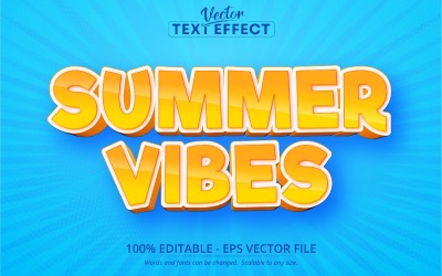 Summer Vibes - Estilo de desenho animado, efeito de texto editável, estilo de fonte, ilustração gráfica