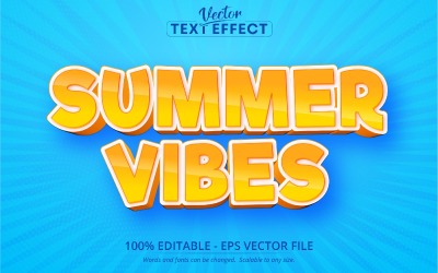 Vibrazioni estive - Stile cartone animato, Effetto testo modificabile, Stile carattere, Illustrazione grafica