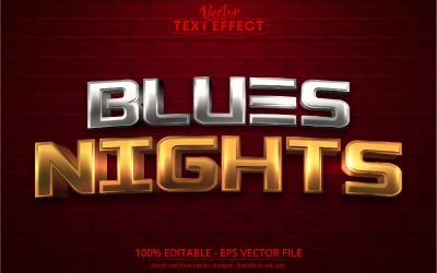 Blues Nights - edytowalny efekt tekstowy, błyszcząca srebrna i złota czcionka, ilustracja graficzna