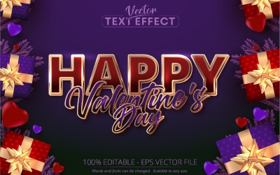 Buon San Valentino - Effetto testo modificabile, stile carattere viola e oro rosa, illustrazione grafica